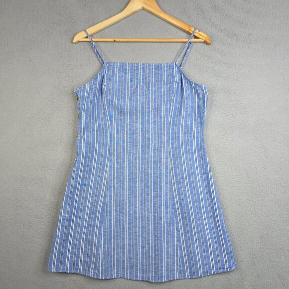 Lulus Mini Dress Large Pier and There Blue White Striped Side-Button Nautical - Picture 4 of 10